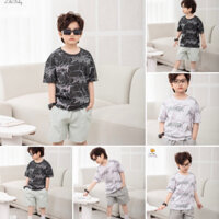 Áo thun ngắn tay cotton Bé trai LITIBABY tia chớp cổ tròn size đại 31kg - 55kg