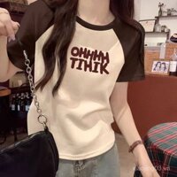 Áo thun ngắn tay cotton màu nâu phối hợp cho phụ nữ, thiết kế mới mùa hè 2025, áo dáng rộng và thon gọn