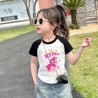 Áo thun ngắn tay cotton nguyên chất dành cho bé gái mùa hè 2025 phiên bản Hàn Quốc mới của phim hoạt hình phong cách ngắn thời trang dành cho trẻ em Áo cổ tròn tay My Little Pony