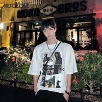 Áo thun ngắn tay in hình cổ điển Hàn Quốc phong cách Hồng Kông cặp đôi đường phố cao cấp niche phù hợp với áo thun