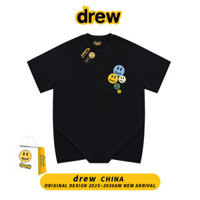Áo thun ngắn tay in hình mặt cười Drew American Smiley dành cho cặp đôi, dáng rộng và đa năng