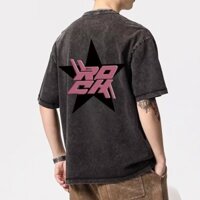 Áo thun ngắn tay in hình mùa hè cho nam, áo thun giặt thời trang, áo hip-hop đường phố, áo cổ tròn rộng rãi, áo đôi tay ngắn cho nam
