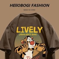 Áo thun ngắn tay in hình Tigger dành cho nữ mùa hè Áo màu nâu phong cách mới