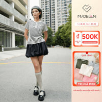 Áo Thun Ngắn Tay Kẻ Ngang Đen Trắng MADELEN Chất Cotton, Thoáng Mát Co Dãn