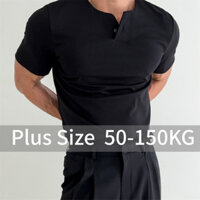 Áo thun ngắn tay kích thước lớn cho nam, cổ Henley, tập luyện
