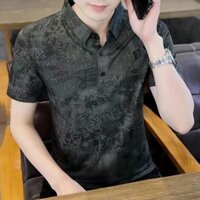 Áo thun ngắn tay lụa băng cho nam mùa hè mới cao cấp, áo polo sọc, cảm giác băng, áo thun mỏng nửa tay