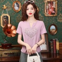 Áo thun ngắn tay màu hồng Real Shot Nữ Mùa hè 2025 Thiết kế phong cách mới Niche Cao cấp sang trọng Chia Top 4SAG