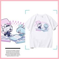 Áo thun ngắn tay màu xanh lưu trữ ARONA ARONA Prana Draw Card Blue Archive Quần áo đau hai chiều Phiên bản Q Nam dễ thương Nữ Anime Áo thun Cotton nguyên chất mùa hè