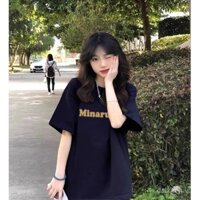 Áo thun ngắn tay màu xanh navy cotton nguyên chất cho phụ nữ, thiết kế rộng rãi mùa hè 2025, thương hiệu thời trang độc đáo cho nam A8IN