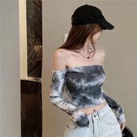 Áo thun ngắn tay mỏng chống nắng dài tay có xương đòn dành cho nữ Áo thun ngắn in họa tiết cà vạt