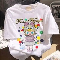 Áo thun ngắn tay mùa hè nhấp nháy kim cương nhảy múa hoa nhài nửa tay