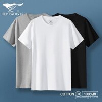 Áo thun ngắn tay nam cotton nguyên chất Septwolves, áo vest, đồ lót, áo trắng cho ông già, áo nửa tay cổ tròn, áo thấm mồ hôi cơ bản