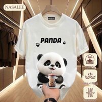 Áo thun ngắn tay nam hoạt hình gấu trúc in hình giản dị dáng rộng 100% Cotton cao cấp cộng với kích thước nam nữ 200gsm hàng mới