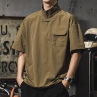 Áo thun ngắn tay nam phong cách retro Mỹ, thiết kế cảm giác, áo polo lụa lạnh phổ biến, thương hiệu thời trang Ruoshuai, áo làm việc