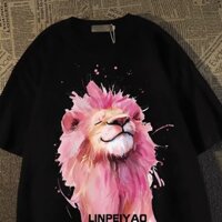Áo thun ngắn tay nam Pink Lion, mùa hè, rộng rãi, phong cách cặp đôi, áo thun cao cấp, unisex, mới, tay ngắn