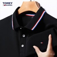 Áo thun ngắn tay nam Tommy Hickely, phong cách mỏng mùa hè, áo polo cotton nguyên chất cho bố trung niên, dáng rộng, cổ gập