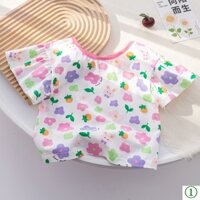 Áo thun ngắn tay ngọt ngào cho bé gái Mùa hè Phong cách mới Dây trẻ em lưng in hình dễ thương nửa tay hàng đầu bay thời trang @ -
