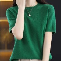 Áo thun ngắn tay phong cách Hàn Quốc cho phụ nữ mùa hè mới, áo len cổ tròn, tay lửng, mỏng, khoét rỗng, áo dệt kim ngắn, lưới bên ngoài Weave Me H7J5