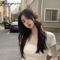 Áo thun ngắn tay ren ngọt ngào và cay nguyên chất Áo thun nữ ngắn mùa hè