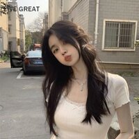 Áo thun ngắn tay ren ngọt ngào và cay nguyên chất Áo thun nữ ngắn mùa hè