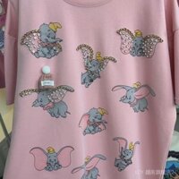 Áo thun ngắn tay rộng rãi cỡ lớn cho phụ nữ, áo hồng có đính đá, áo thun ngắn tay hình voi cho phụ nữ, mùa xuân 2025, giảm tuổi tác, áo cơ bản thoải mái