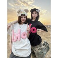 Áo thun ngắn tay rộng rãi cỡ lớn, áo dài oversized cho nữ, blogger [Chữ 3D] Áo thun nữ phong cách đại học với chữ 3D ngọt ngào, áo cơ bản mùa hè INS