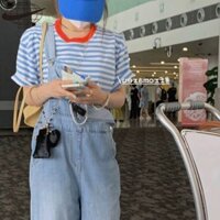 Áo thun ngắn tay sọc xanh trắng dành cho nữ Áo dáng rộng mới