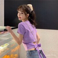 Áo thun ngắn tay thời trang cho phụ nữ mùa hè phong cách Hàn Quốc mới, dáng ôm, buộc dây, áo phong cách, quần áo nữ xuất khẩu
