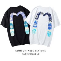 Áo thun ngắn tay thương hiệu thời trang EVISU dành cho nam và nữ mùa xuân hè, áo thun cotton dáng rộng đa năng, hợp thời trang