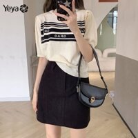 Áo Thun Ngắn Tay Trễ Vai Họa Tiết Sọc Ngang Thời Trang Dành Cho Nữ