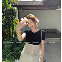 Áo thun nơ chắp vá ren Hàn Quốc áo thun nữ tay ngắn