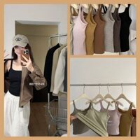 Áo thun nữ 2 dây cổ tròn dáng ngắn kèm mút phong cách Hàn Quốc/6612/Mintstudios