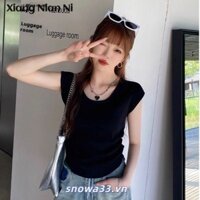 Áo thun nữ Áo len giảm béo tay ngắn kiểu Pháp Áo mỏng