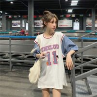 áo thun nữ - áo phông cộc tay phom rộng in số 11 phong cách hàn quốc - TRẮNG