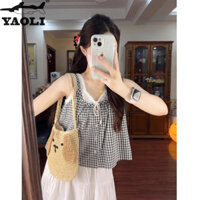 Áo thun nữ Áo sơ mi kẻ sọc Hàn Quốc có móc nối ​​Áo vest hai mảnh ren giả