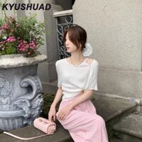 Áo thun nữ Áo thun dệt kim lệch vai mới