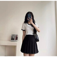 Áo thun nữ baby tea phối viền trắng đen năng động dáng bazzic phù hợp mọi vóc dáng