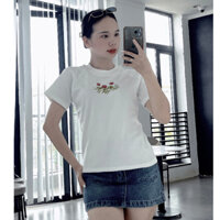 Áo Thun Nữ Baby Tee THÊU HOA Chất Thun Co Dãn Ôm Body Cổ Tròn Tay Ngắn Họa Tiết VAVADA
