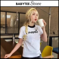 Áo thun nữ baby tee trắng trơn cổ tròn đẹp dáng ôm vừa thêu chữ kỹ thuật số cao cấp BABYTEE STORE