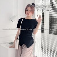 Áo thun nữ Banamo Fashion áo thun trơn cổ tròn nhúm eo vạt chéo có bigsize 3112