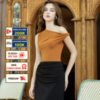 Áo thun nữ BIKINIPASSPORT kiểu xoắn trễ vai thun gân dẻo - màu Nâu - BPC003_BR