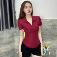 Áo Thun Nữ Body Cổ Bẻ Phối Dây Kéo, Áo Body Nữ Tay Ngắn Siêu Sang Chảnh|Milinh Store