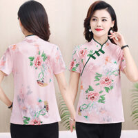 Áo thun nữ cài nút, áo cheongsam phong cách mới, áo cơ bản mỏng mùa hè -ee22, cổ đứng, tay ngắn LDYQ
