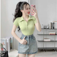 Áo thun nữ chất borip form vừa cổ trụ cài nút tay ngắn by ChămChămM65