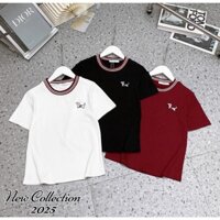 Áo thun nữ chất zip cổ viền thêu cún mềm co giãn cá tính