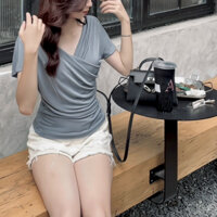 Áo thun nữ cổ chéo trễ vai xoắn eo chất thun mượt mát có bigsize siêu hách dáng mã 325