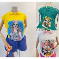 Áo thun nữ có cổ kiểu trễ vai in hình Disney, Curley Hair, High Fashioned Girl chất thun cá sấu lạnh siêu mát mịn