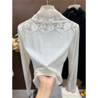 Áo thun nữ cổ lọ Áo Thun Ren móc lưới