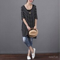 Áo thun nữ cỡ lớn 200kg mới tay áo cánh dơi sọc dài vừa ngắn cho các cô gái cỡ lớn 150kg bán buôn