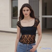 Áo thun nữ có mũ len xuyên thấu thông thường